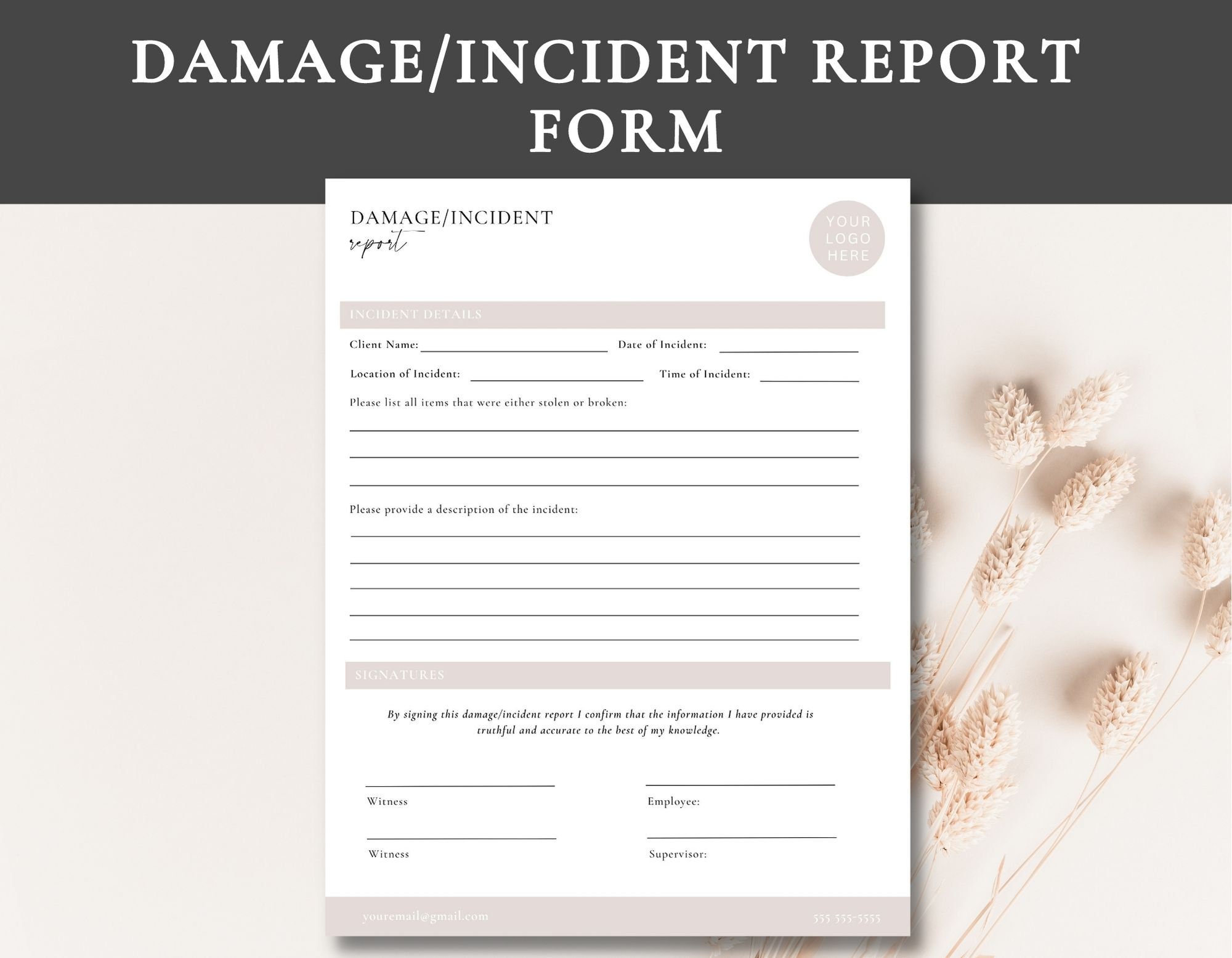 Editable Damage Incident Report Form Incident Report Form Damage Report Form Editable Canva
