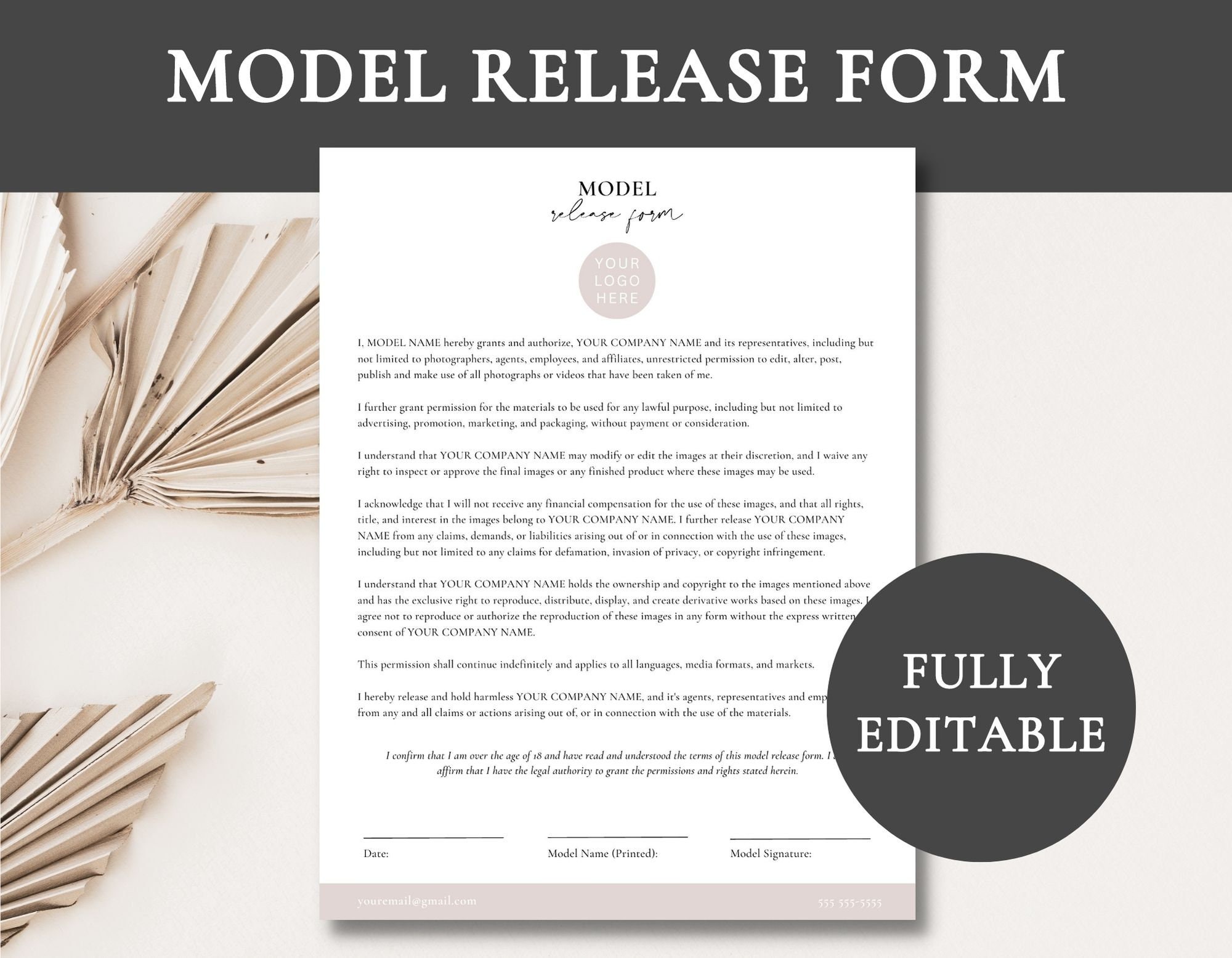 Model Release Form Model Release Template Editable Model Release Model Release Form Model Release Template Editable Model Release