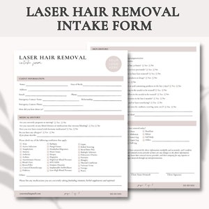 Laser Hair Removal Client Intake Form | Laser Hair Removal Consult Form | Laser Hair Removal | Laser Hair Removal Consent Form | Template