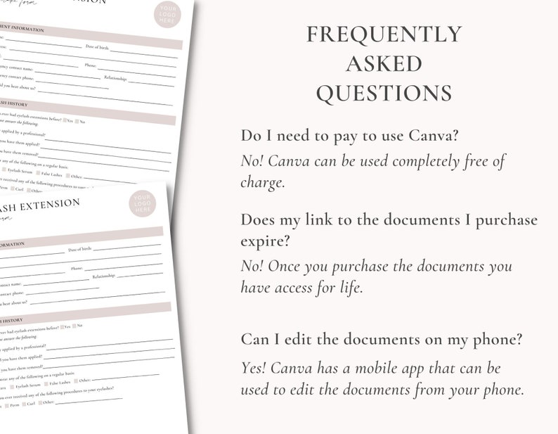 Eyelash Extension Intake Form Eyelash Extension Consent Form Eyelash ...