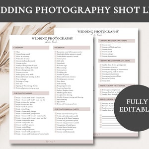 Wedding Photography Shot List | Wedding Photographer Shot List | Editable Wedding Photo Checklist | Wedding Checklist for Photographers