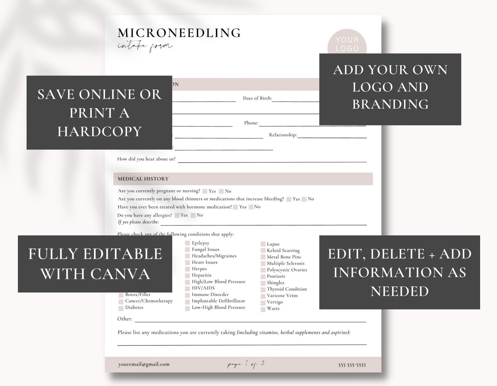 Microneedling Client Intake Form | Microneedling Intake Template ...