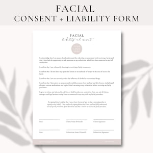 Facial Client Liability and Consent Form | Facial Treatment Form | Facial Client Intake Form | Skincare Template | Facial Liability Waiver
