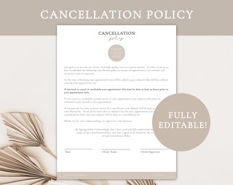 Editable Cancellation Policy Form | Appointment Cancellation Policy | Cancellation Policy Template | Client Cancellation Form | Cancellation