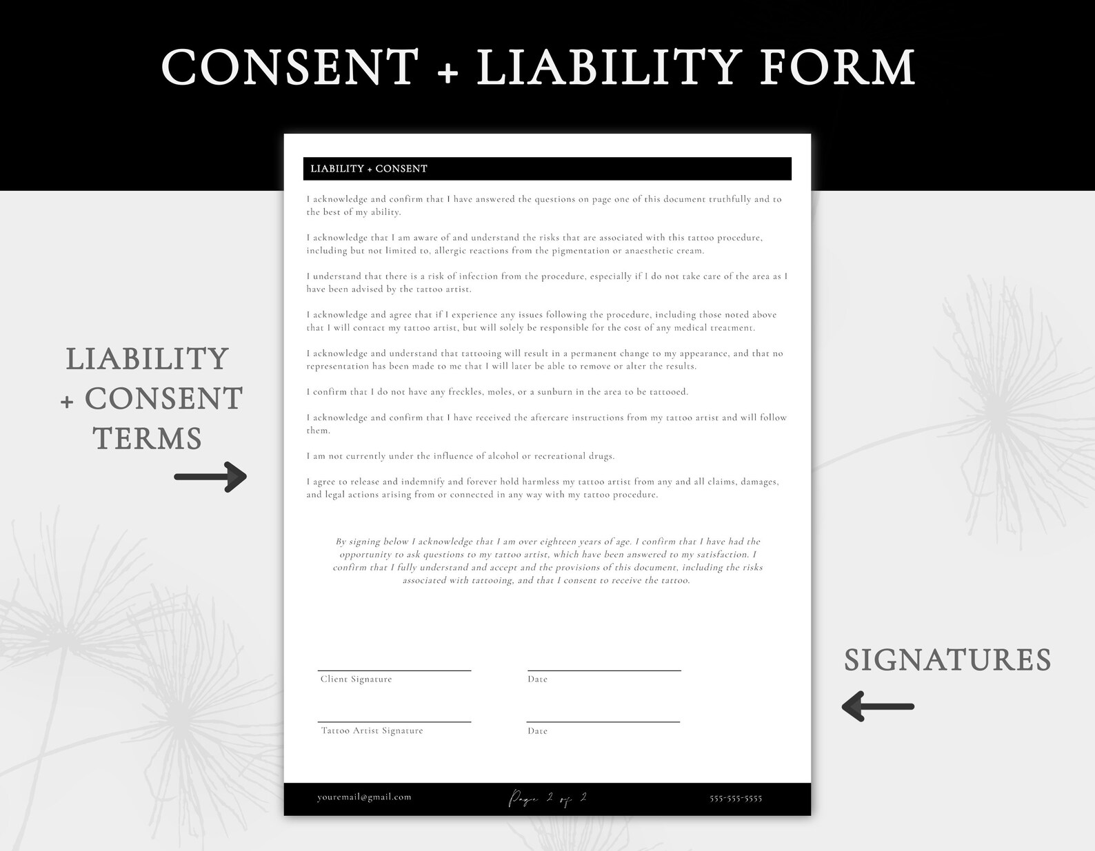Tattoo Intake Form Tattoo Consent Form Tattoo Artist Forms Tattoo ...