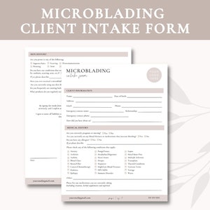 Microblading Client Intake and Consent Form | Microblading Consultation Form | Microblading Client Contract | Microblading Consult Form