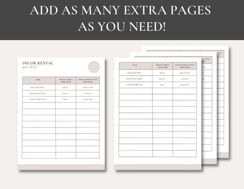 Event Decor Rental Price List | Decor Rental Price List | Event Decor ...