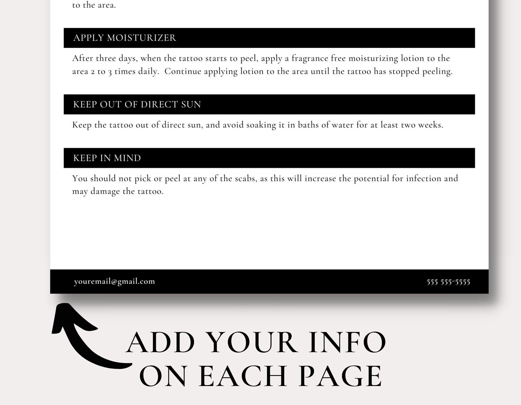 Tattoo Aftercare Instruction Template | Tattoo Artist Documents ...