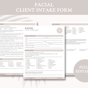 Facial Client Intake Form | Facial Treatment Form | Facial Consultation Form | Skincare Consent Form | Facial Intake Form | Facial Template