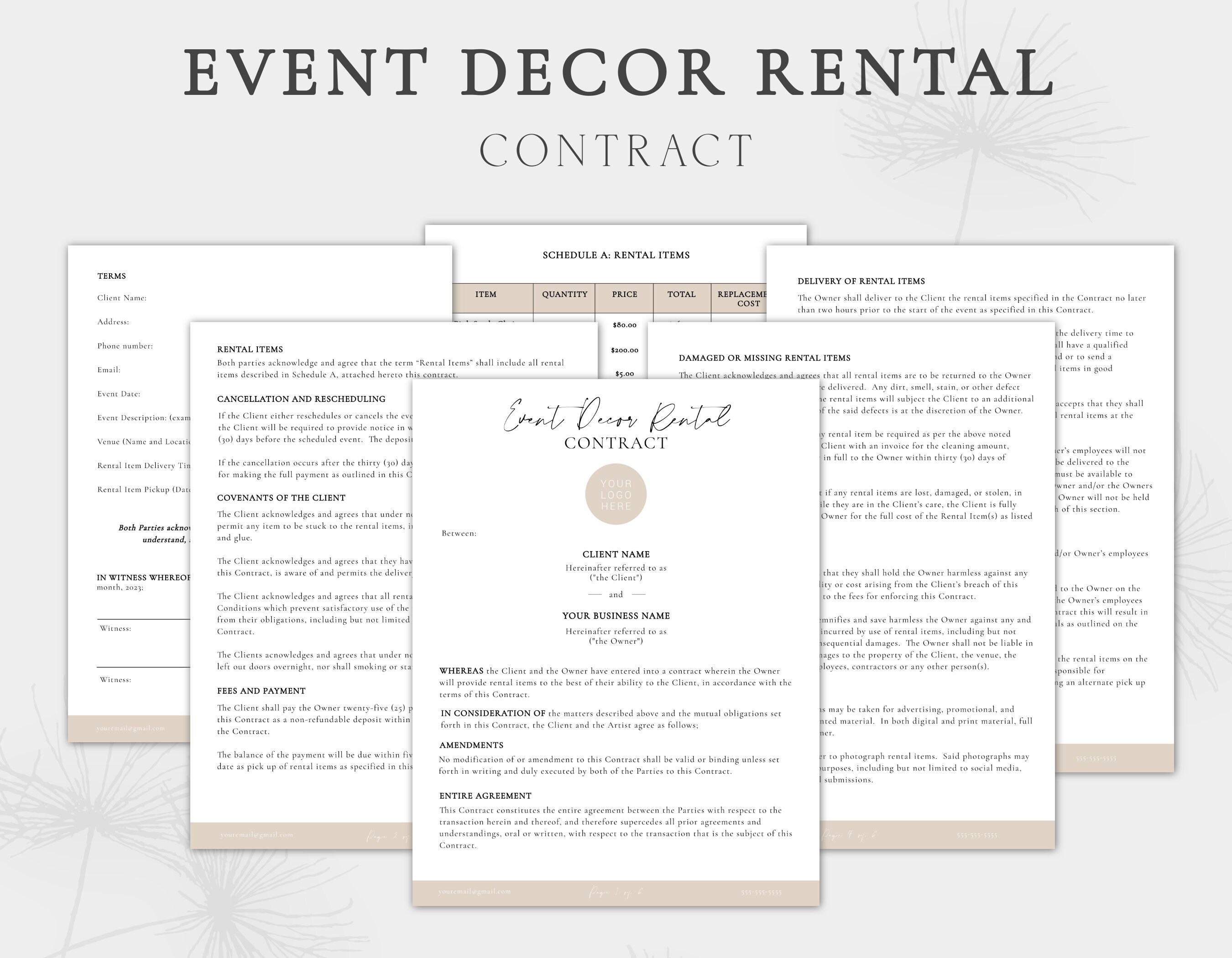 Event Decor Rental Contract Event Decor Rental Agreement Etsy Canada