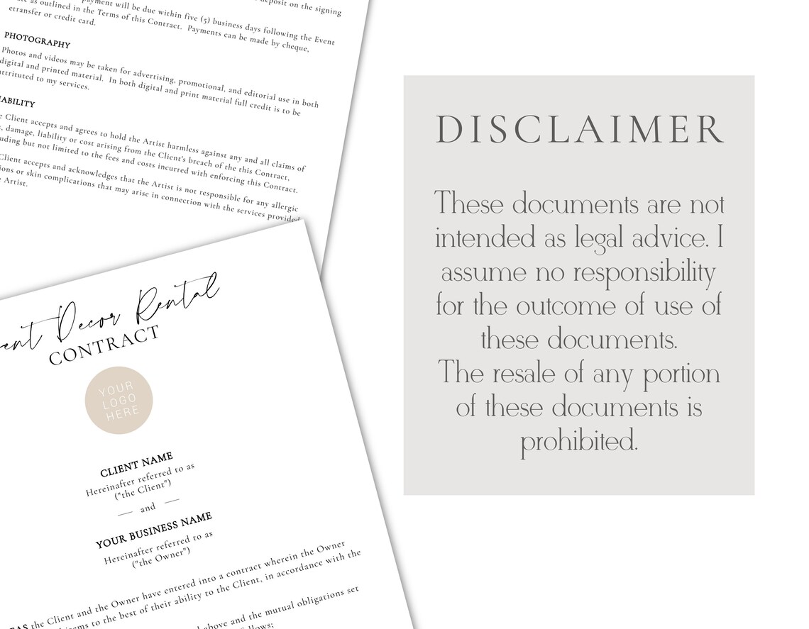 Event Decor Rental Contract Event Decor Rental Agreement Etsy Canada
