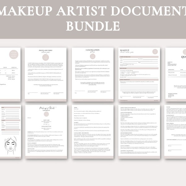 Makeup Artist Document Bundle | Makeup Business Template | Makeup Artist Editable Templates | Documents for Makeup Artist | Freelance Makeup