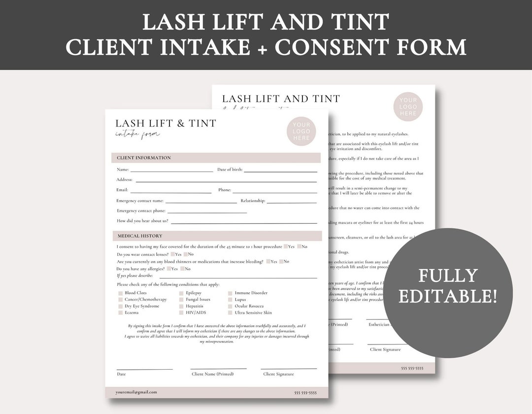 Brow Lamination & Tint Forms - Intake Consent Aftercare For Brow Artists