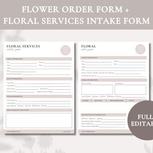 Flower Order Form for Florist Document Template for Florist Business Editable Flower Order Form Wedding Florist Template Contract Floral