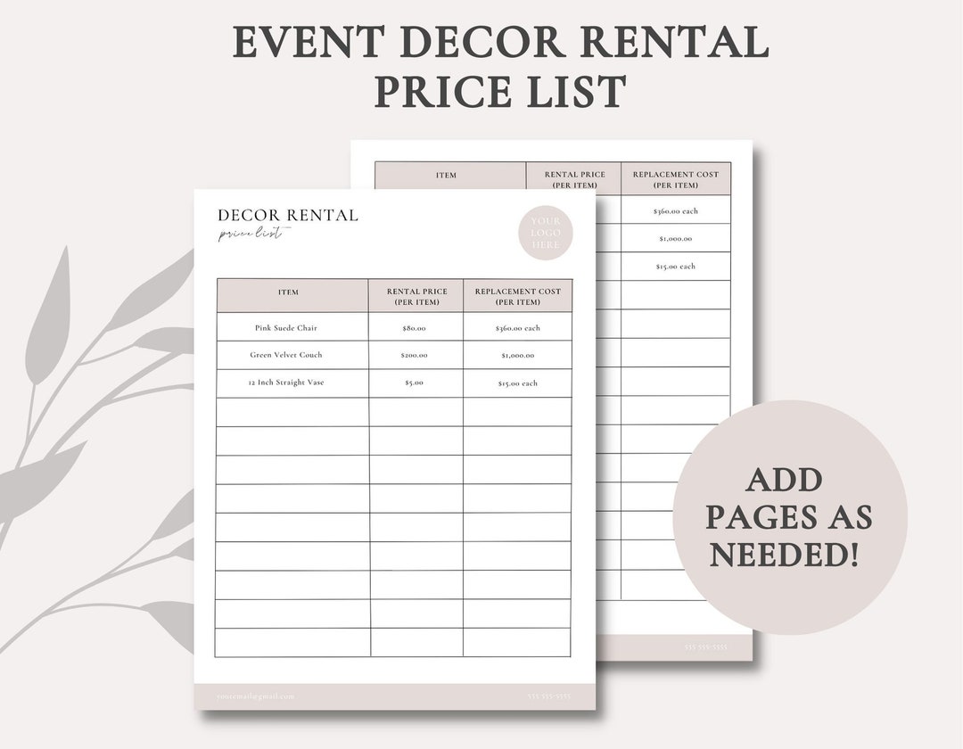 Event Decor Rental Price List Decor Rental Price List Event Decor