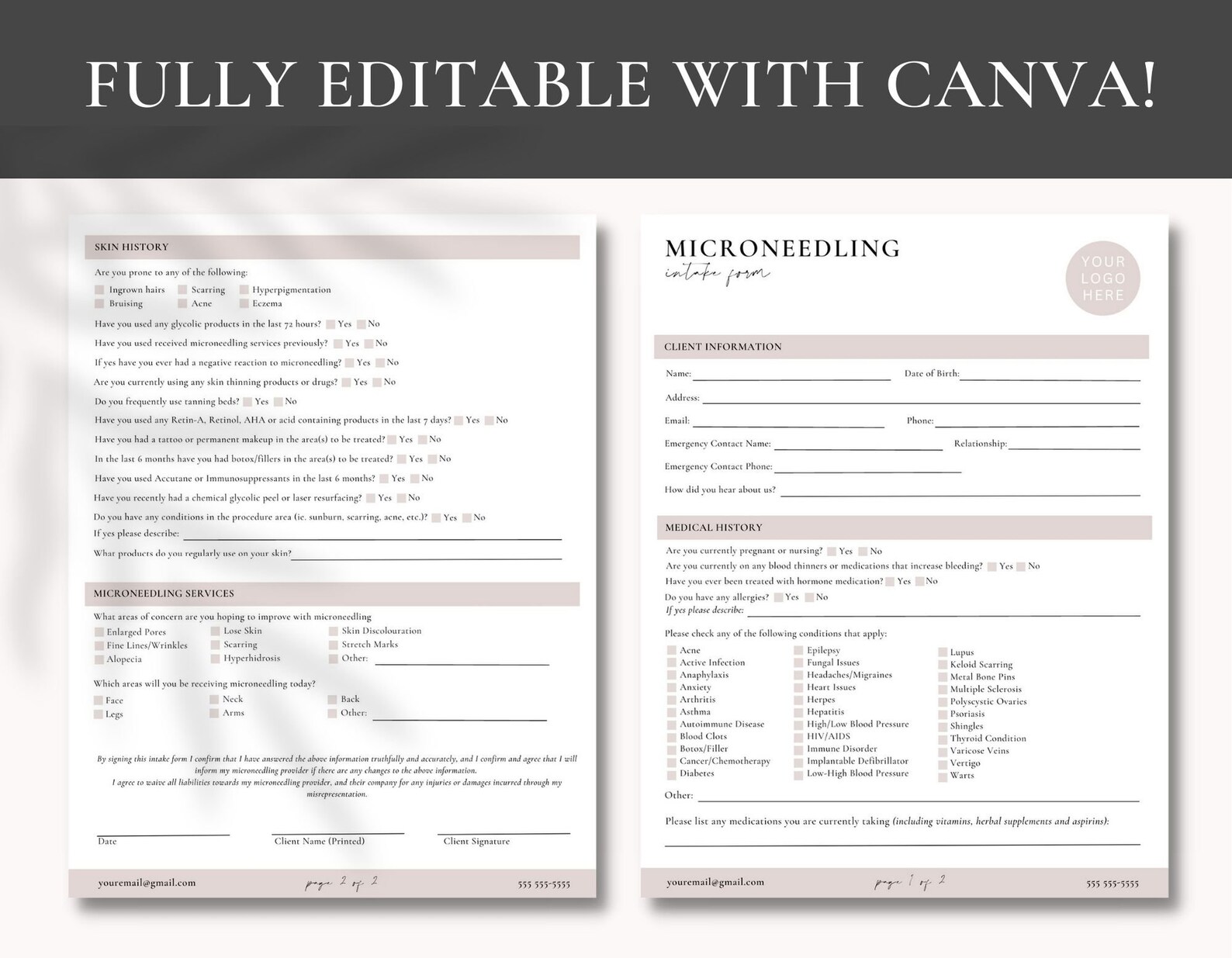 Microneedling Client Intake Form | Microneedling Intake Template ...