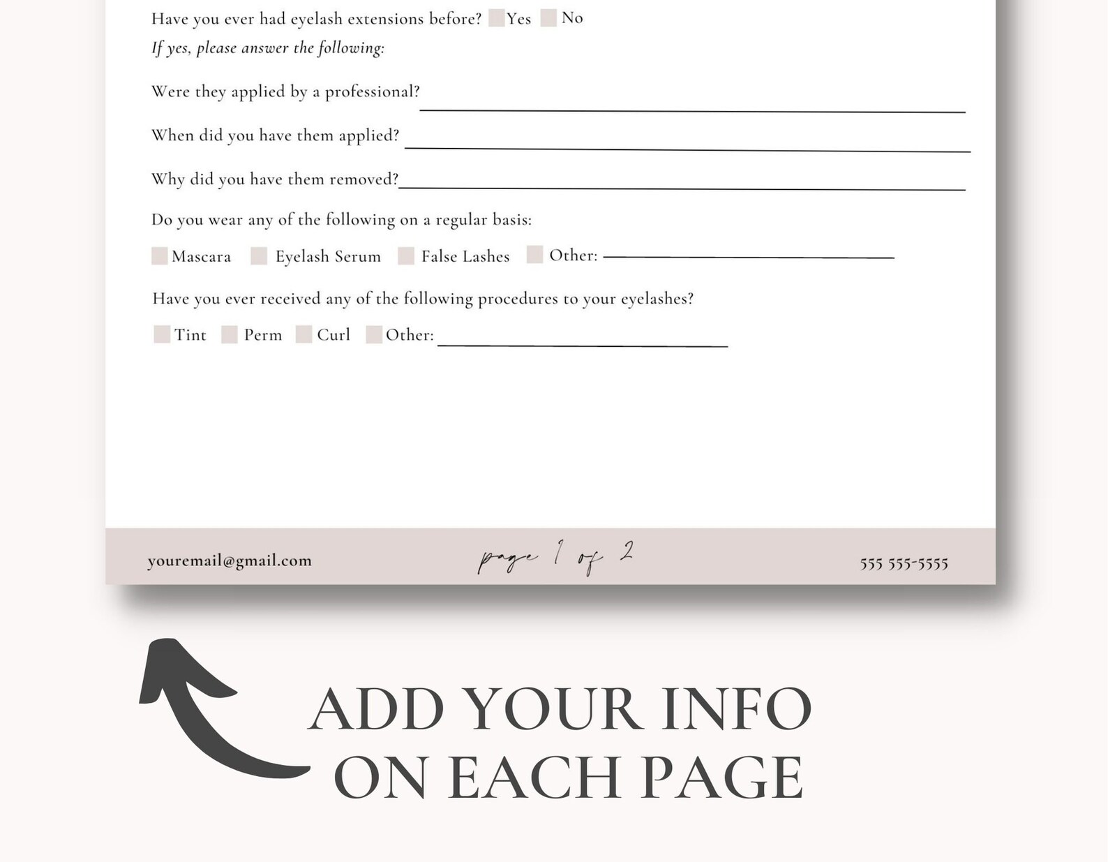 Eyelash Extension Intake Form Eyelash Extension Consent Form Eyelash ...