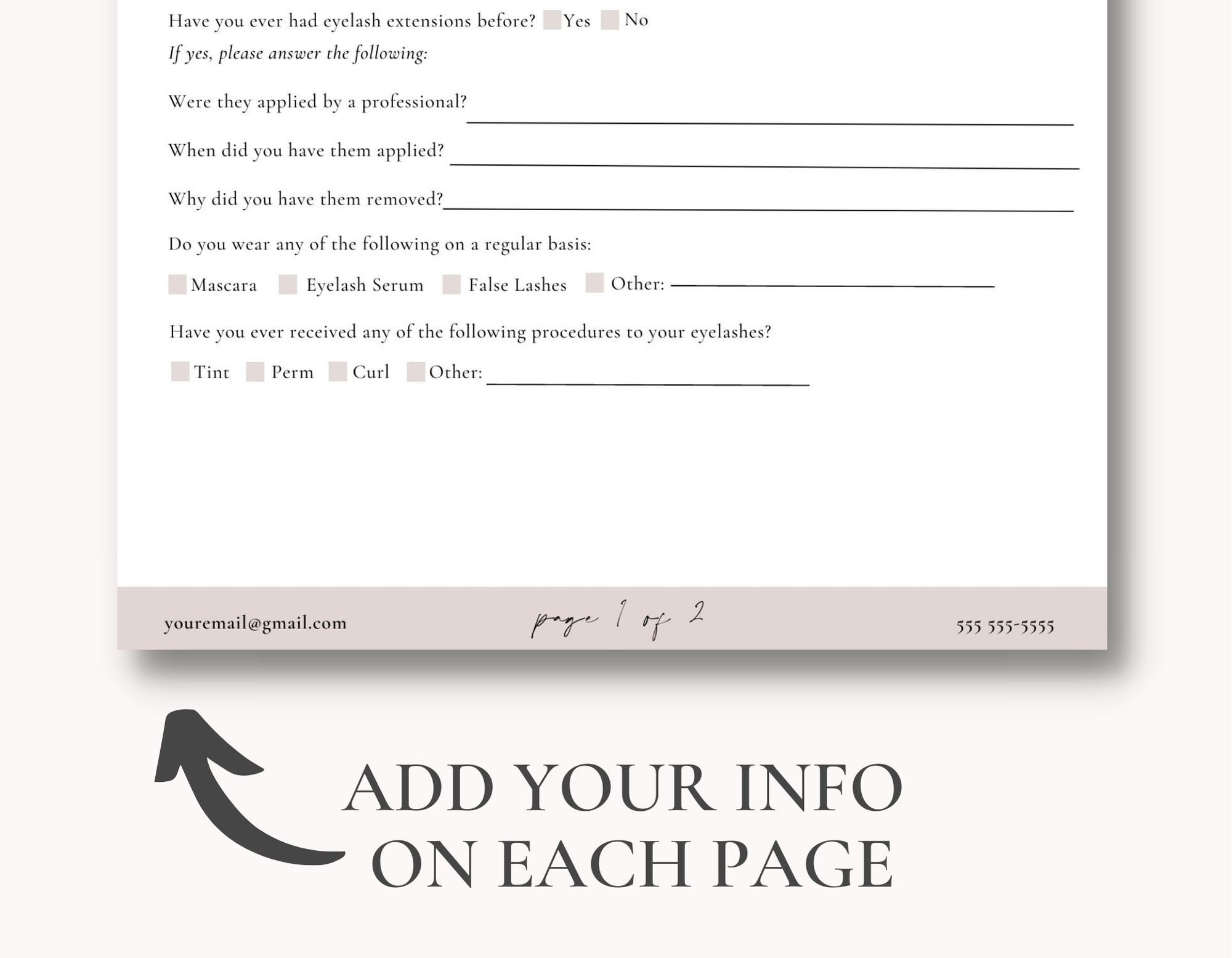 Eyelash Extension Intake Form Eyelash Extension Consent Form Eyelash ...