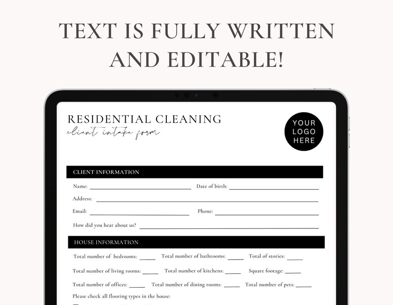 Residential Cleaning Service Client Intake Form Cleaning Service Client Intake Cleaning Intake