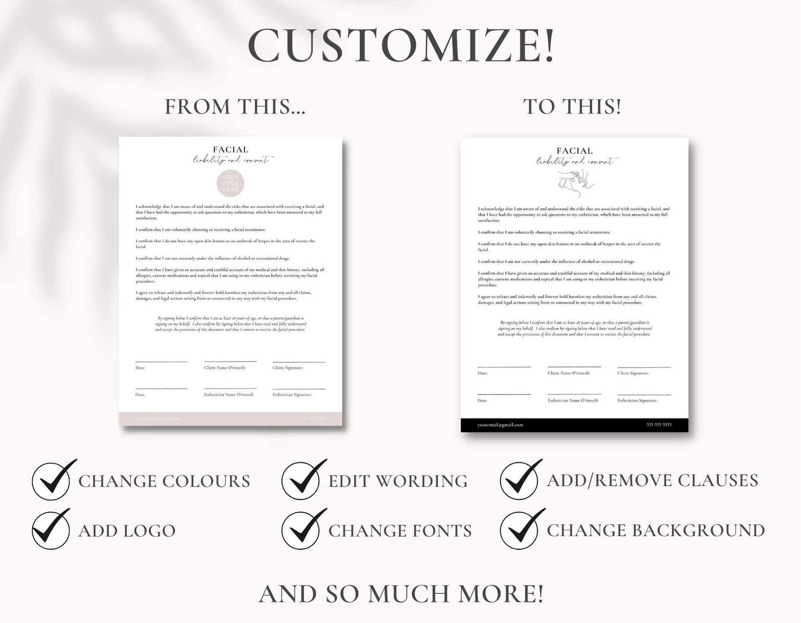 Facial Client Liability and Consent Form | Facial Treatment Form ...