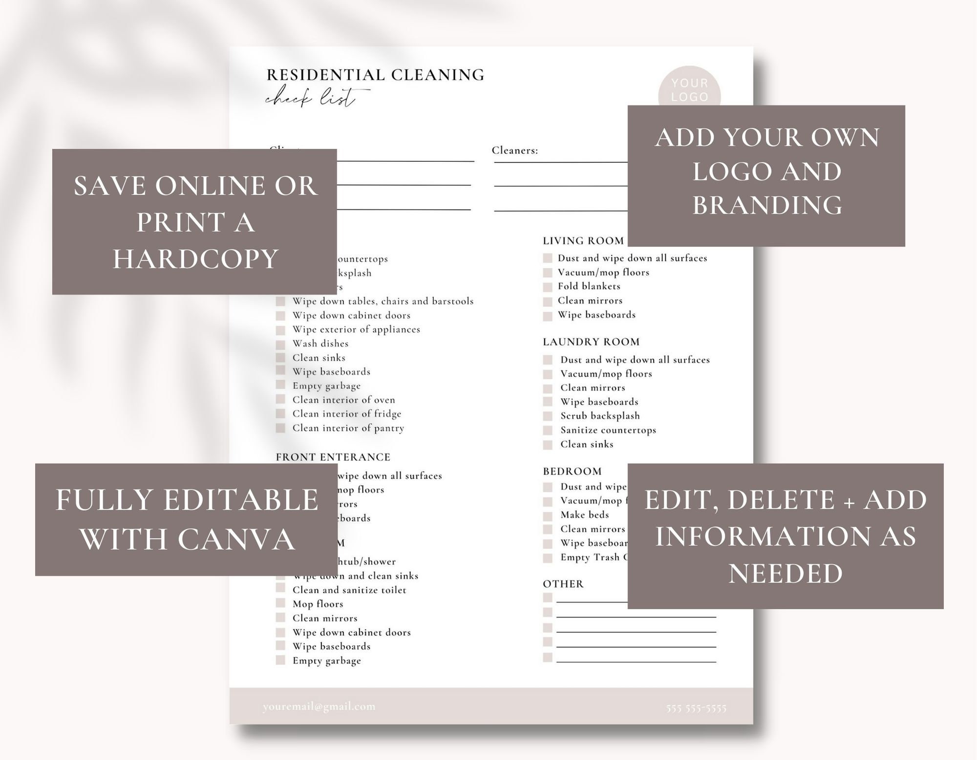 Residential Cleaning Check List | Editable House Cleaning Check List ...