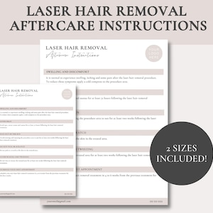 Laser Hair Removal Aftercare Instructions | Laser Hair Removal Templates | Editable Laser Hair Removal Forms | Hair Removal Client Aftercare