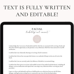 Facial Client Liability and Consent Form | Facial Treatment Form ...