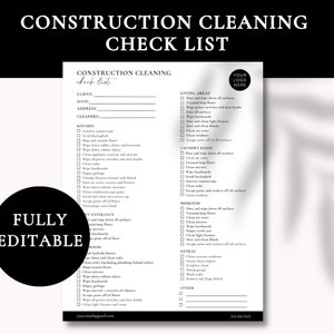 Construction Cleaning Check List | Editable Cleaning Check List | Cleaning Business Template | CANVA | Editable Cleaning Business Form