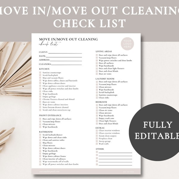 Move In and Move Out Cleaning Check List Template | Editable Cleaning Check List | Cleaning Business Form | Canva Cleaning Business Contract