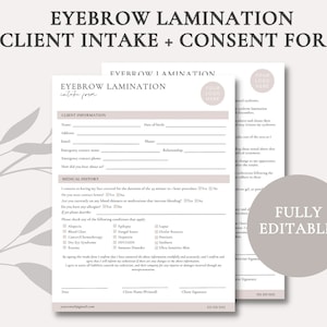 Eyebrow Lamination Client Intake and Consent Form | Eyebrow Lamination Client Form | Eyebrow Client Form Template | Editable Eyebrow Form