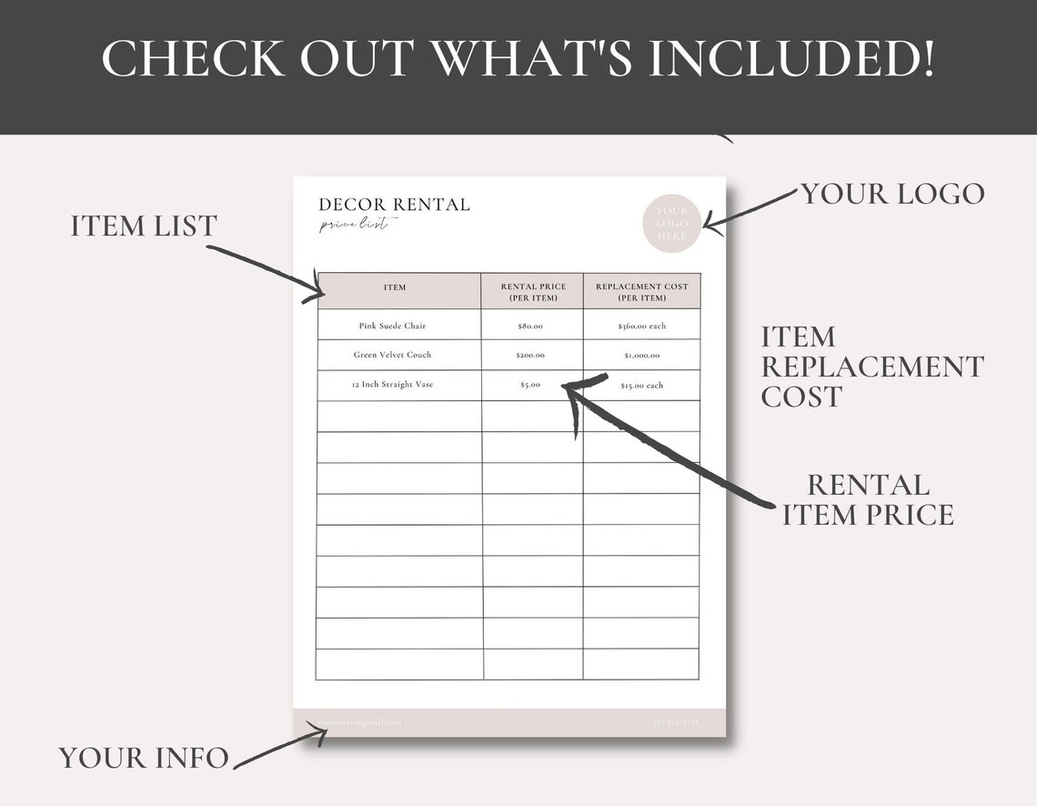 Event Decor Rental Price List | Decor Rental Price List | Event Decor ...