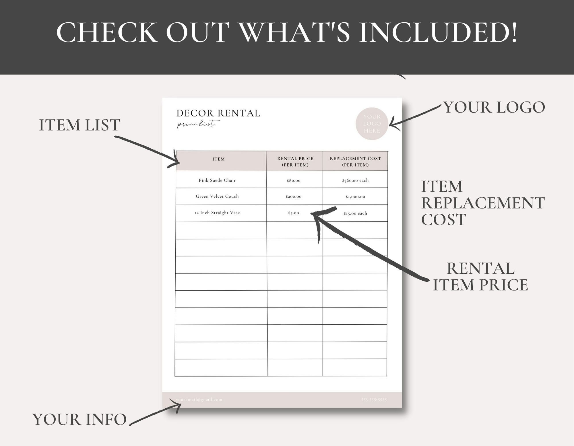 Event Decor Rental Price List | Decor Rental Price List | Event Decor ...