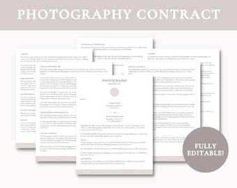 Plantilla de contrato de fotografía / Contrato de fotografía de bodas / Contrato editable para fotógrafo / Contrato de fotógrafo profesional