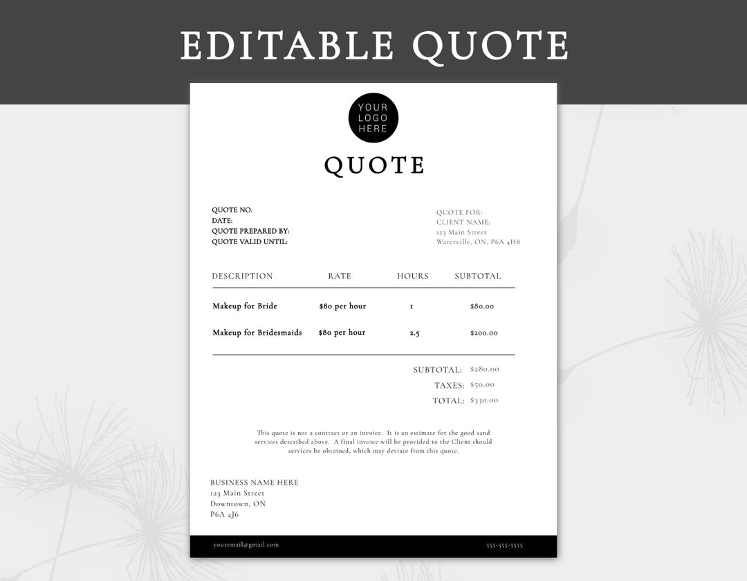 Editable Price Quotation Form Small Business Price Quote Modern ...
