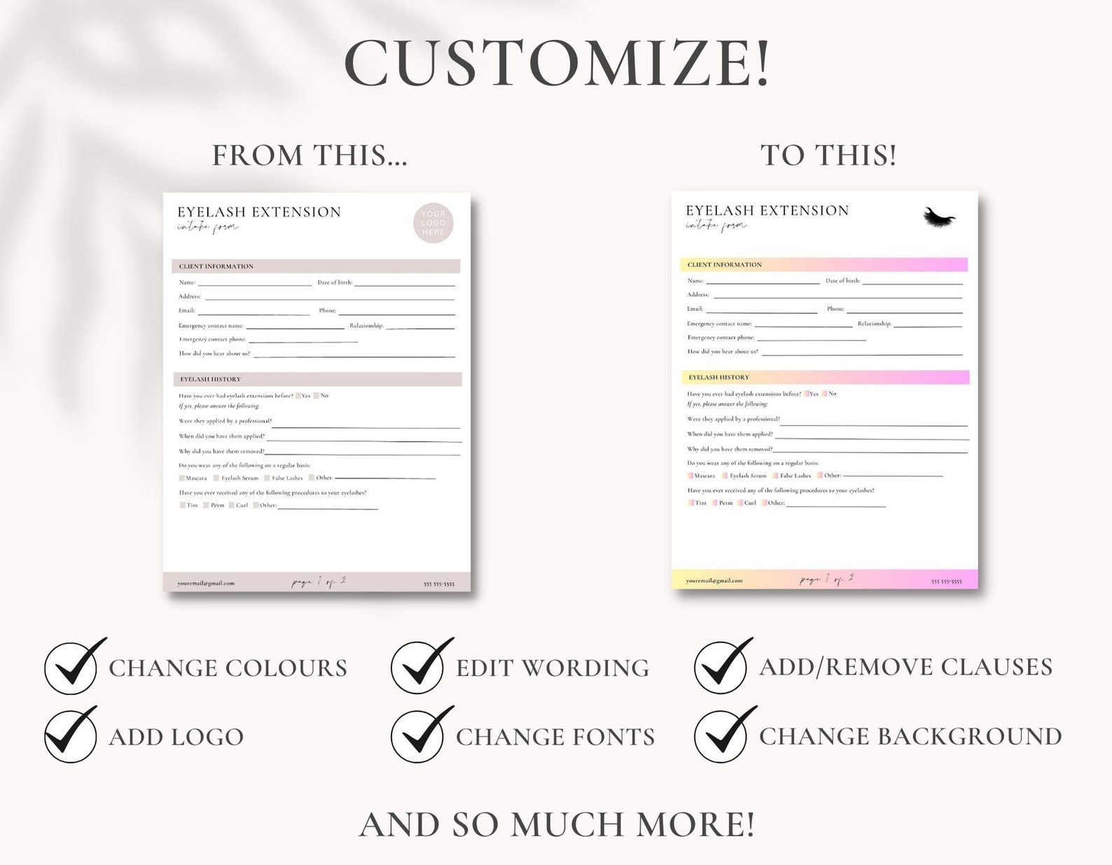 Eyelash Extension Intake Form Eyelash Extension Consent Form Eyelash ...