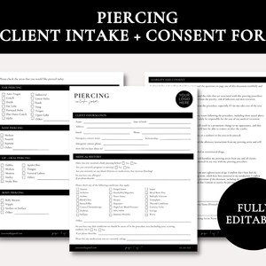 Piercing Client Intake and Consent Form | Ear Piercing Form Template | Body Piercing Client Form | Client Intake Template | Client Consent