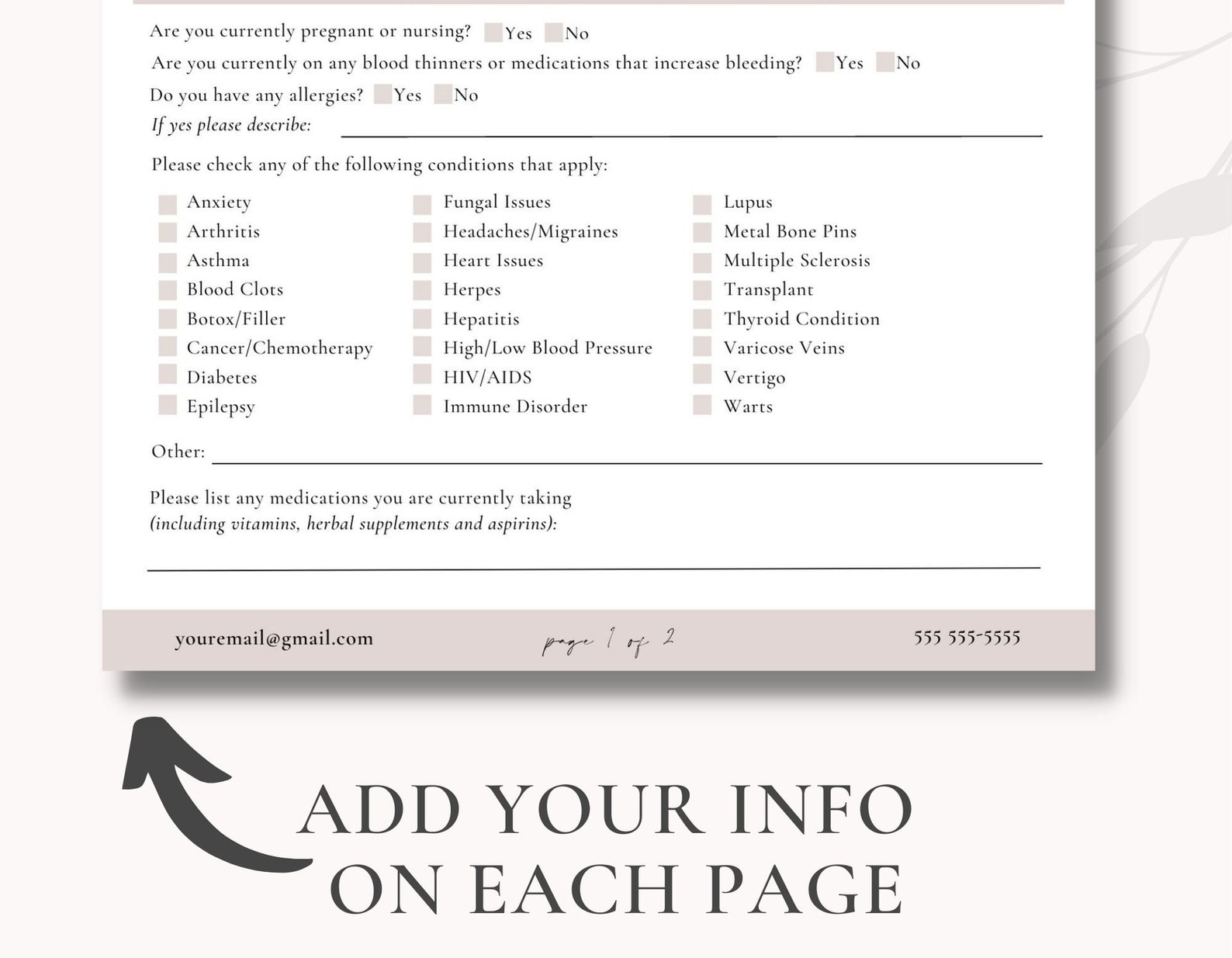 Editable Waxing Treatment Forms Editable Waxing Client Intake Form ...