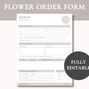 Flower Order Form for Florist Document Template Editable Order Form Floral Order Form Florist Template Wedding Florist Contract for Weddings
