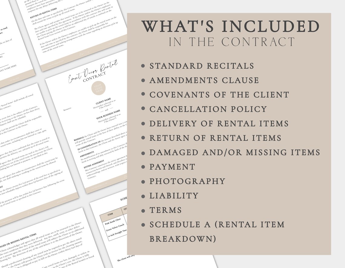 Event Decor Rental Contract Event Decor Rental Agreement Etsy Canada