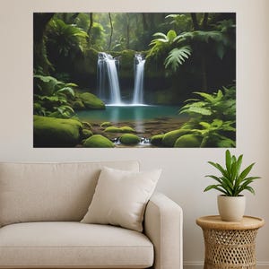 Tropischer Wasserfall Poster - Wandkunst - Serene Jungle Naturfotografie Druck, entspannende grüne Oase, Zen Landschaft Poster, Naturliebhaber