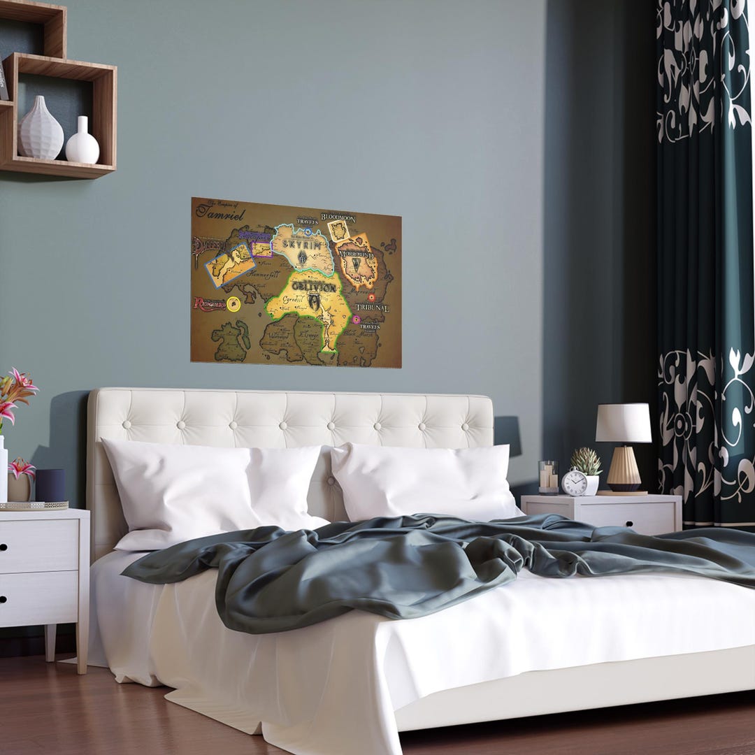 Silk Posters, Elder Scrolls Map Inspired Wall Art for Gamers, Oblivion ...