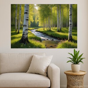 Birkenwald Strom Poster - Serene Wald Natur Fotografie - ruhige Landschaft Wandkunst für Cottagecore oder skandinavisches Dekor