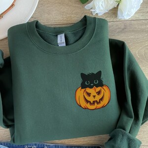 Black Cat Sweatshirt, Women Pumpkin T-shirt, Spooky Season, Fall Shirt, Halloween Party Shirt, Ladies Halloween Sweatshirt