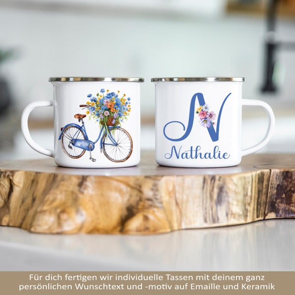 Initial Kaffeetasse mit Name, Emaillierte Buchstabentasse, Handlettering Tasse, personalisiertes Geschenk, Geburtstagsgeschenk