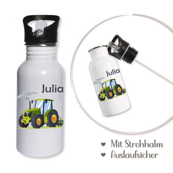 Trinkflasche mit Name, Trinkflasche Traktor, Kinder Trinkflasche, Traktor Geburtstag, Weihnachtsgeschenk Junge Einschulungsgeschenk