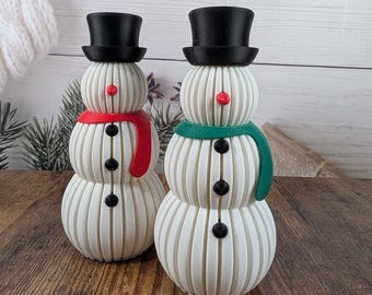 3D Printed Ribbed Christmas Snowman, Modern Scandi Holiday Decor, Minimal Mantel & Shelf Ornaments