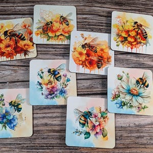Bee-Themed Coasters with Bees, Flowers & Honey Designs - Nature-Inspired Home Decor and Gift Idea