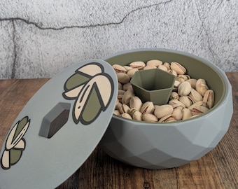 3D Printed Pistachio Bowl with Lid, No Mess Snack Bowl with Shell Compartment