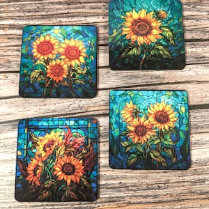 Stained Glass Sunflower Coasters , Vibrant Floral Design, Unique Gift Idea, Functional Home Decor, Nature-Inspired Art