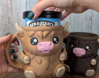 Glasshållare från Highland Cow, Mugg med dolt fack, Rolig snacksmugg, Kökspresent